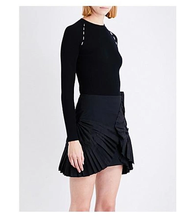 Shop Mugler Embellished Ribbed Stretch-knit Top In Black