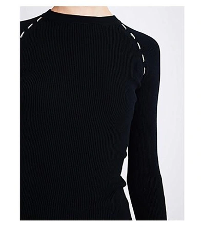 Shop Mugler Embellished Ribbed Stretch-knit Top In Black