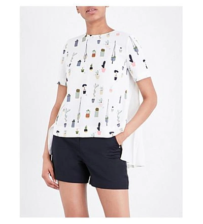 Shop Ted Baker Colour By Numbers Webster Plant-print Chiffon Top In Ivory