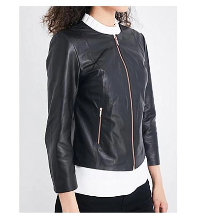 Shop Ted Baker Fai Printed-lining Leather Jacket In Black