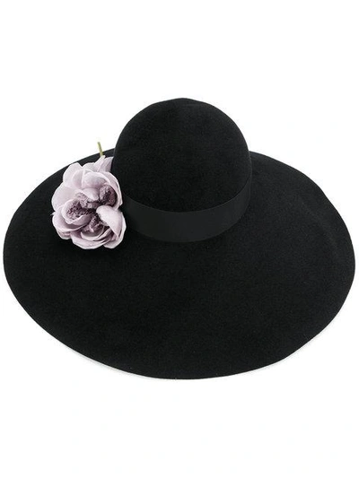 Shop Gucci Floral Embellished Wide Brim Hat - Black