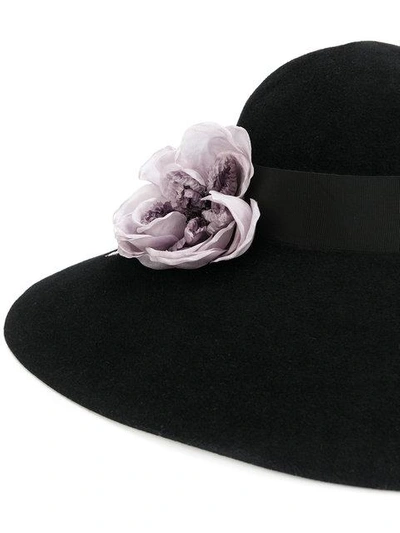 Shop Gucci Floral Embellished Wide Brim Hat - Black