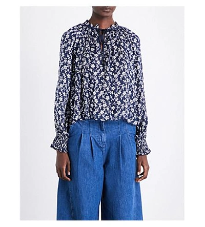 Shop Ulla Johnson Natalia Cotton And Silk-blend Blouse In Navy