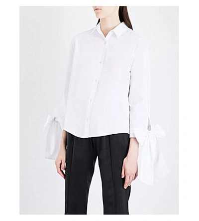 Shop Clu Bow-sleeve Cotton-poplin Shirt In White
