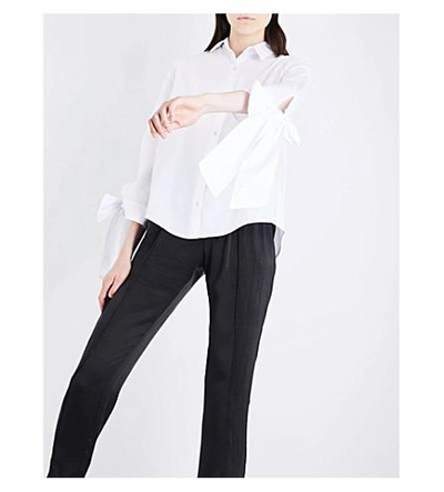 Shop Clu Bow-sleeve Cotton-poplin Shirt In White