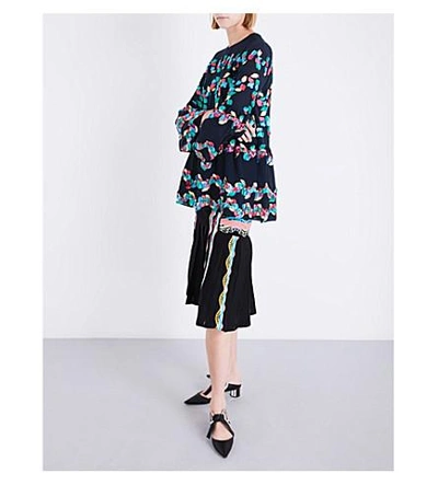 Shop Peter Pilotto Embroidered Silk-blend Tunic In Navy