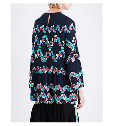 Shop Peter Pilotto Embroidered Silk-blend Tunic In Navy