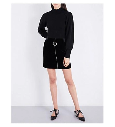 Shop Mugler Zip-detail Velvet Mini Skirt In Black