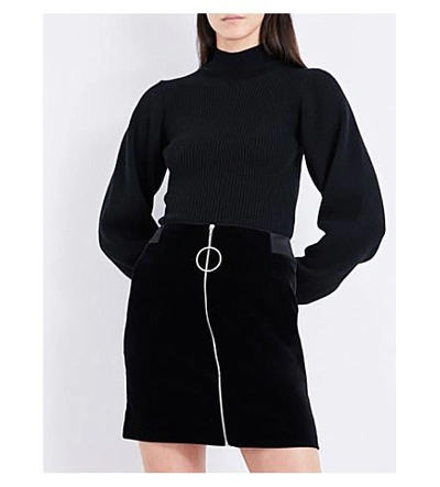 Shop Mugler Zip-detail Velvet Mini Skirt In Black