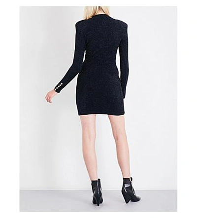 Shop Balmain High-neck Metallic Knitted Dress In Noir