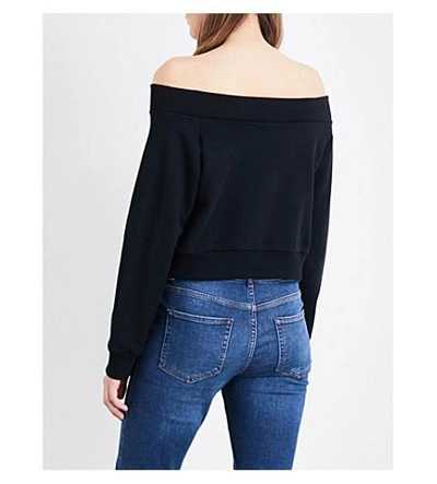 Shop Whistles Bardot Off-the-shoulder Cotton-jersey Sweatshirt In Black