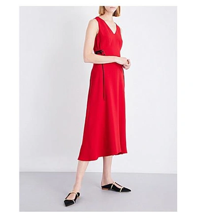 Shop Tome Lace-up Crepe Midi Dress In Red