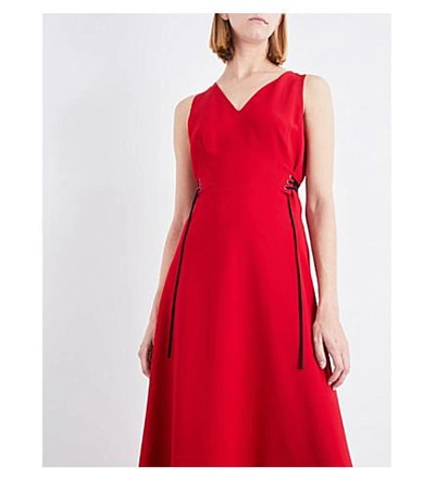 Shop Tome Lace-up Crepe Midi Dress In Red