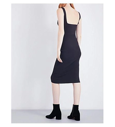 Shop Dion Lee Square-neck Ribbed Stretch-knit Dress In Tobacco