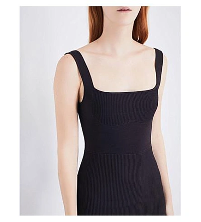 Shop Dion Lee Square-neck Ribbed Stretch-knit Dress In Tobacco