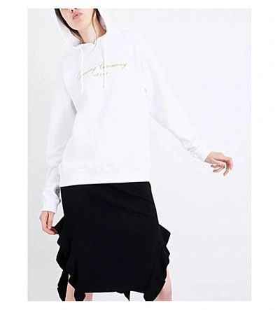 Shop Opening Ceremony Logo-embroidered Cotton-jersey Hoody In White