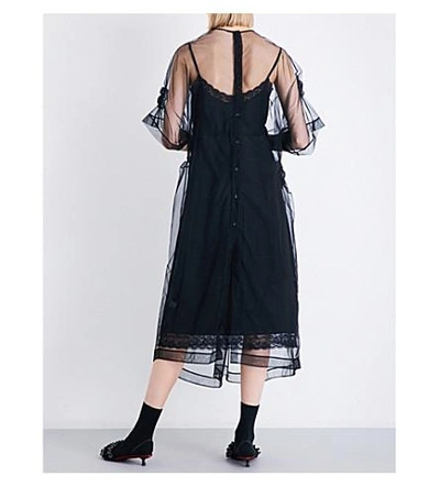 Shop Simone Rocha Flower-smocked Tulle Midi Dress In Black