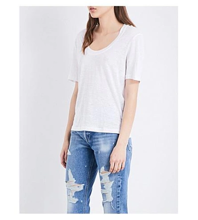Shop Frame U-neck Linen T-shirt In Blanc