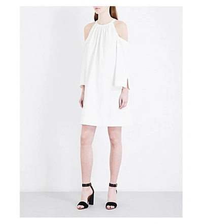 Shop Ted Baker Cold-shoulder Cotton-blend Dress In White