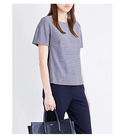 Shop Max Mara Ares Wool-blend Top In Navy