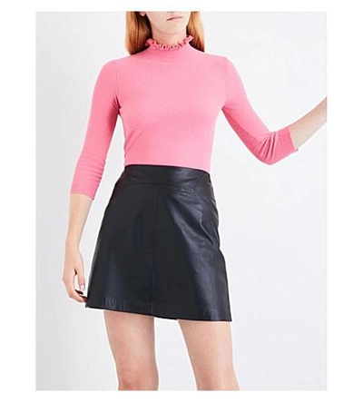 Shop Whistles Frill-neck Knitted Sweater In Pink