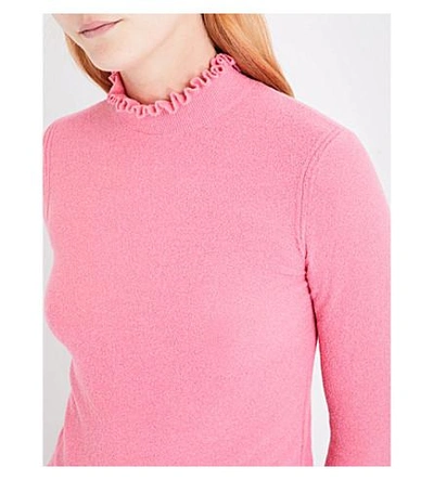 Shop Whistles Frill-neck Knitted Sweater In Pink