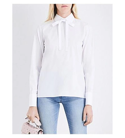 Shop Valentino Bow-detail Cotton-poplin Shirt In White