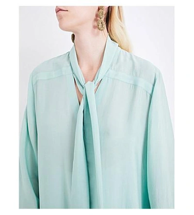 Shop Etro Tie-neck Silk Blouse In Green