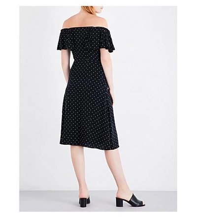 Shop Whistles Spot-print Cold Shoulder Woven Dress In Black