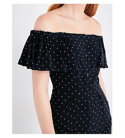 Shop Whistles Spot-print Cold Shoulder Woven Dress In Black