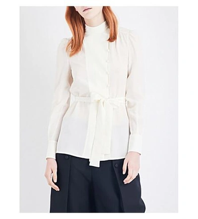 Shop Valentino Waist-tie Long-sleeved Silk Top In Ivory