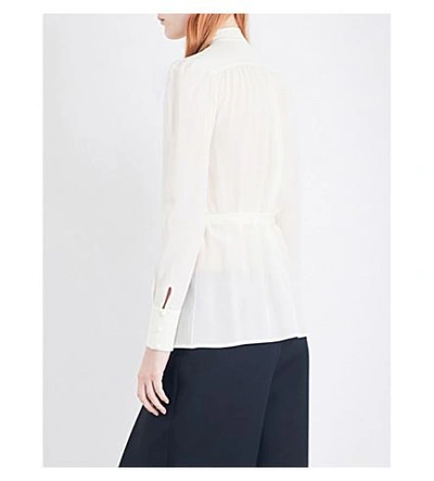 Shop Valentino Waist-tie Long-sleeved Silk Top In Ivory