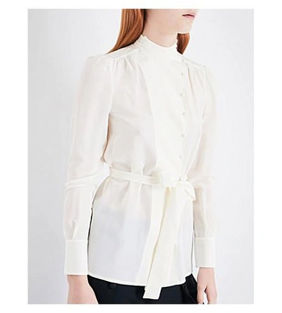 Shop Valentino Waist-tie Long-sleeved Silk Top In Ivory