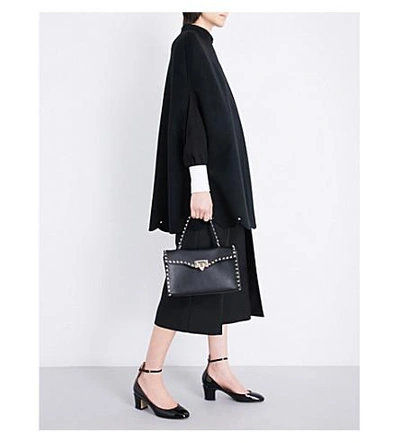 Shop Valentino Scalloped Wool And Cashmere-blend Cape In Black