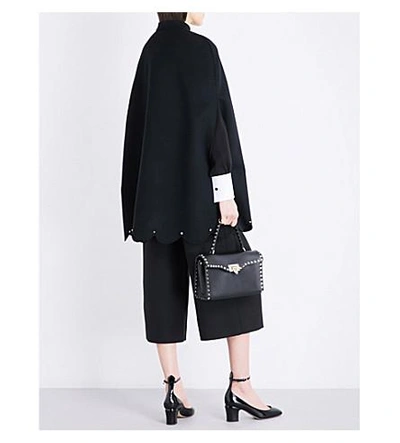 Shop Valentino Scalloped Wool And Cashmere-blend Cape In Black