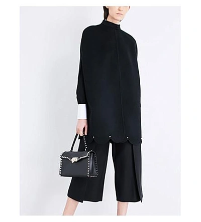 Shop Valentino Scalloped Wool And Cashmere-blend Cape In Black