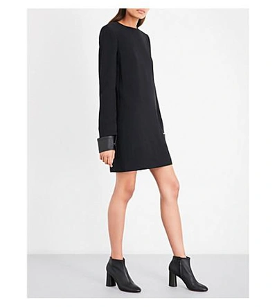 Shop Helmut Lang Leather-cuff Crepe Mini Dress In Black