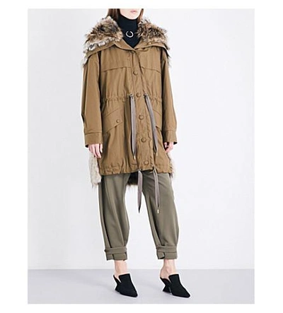 Shop Stella Mccartney Gail Cotton-twill And Faux-fur Parka Coat In Moss