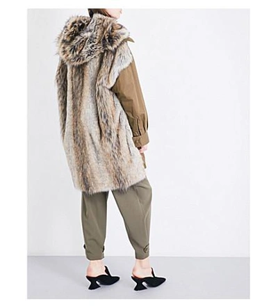 Shop Stella Mccartney Gail Cotton-twill And Faux-fur Parka Coat In Moss