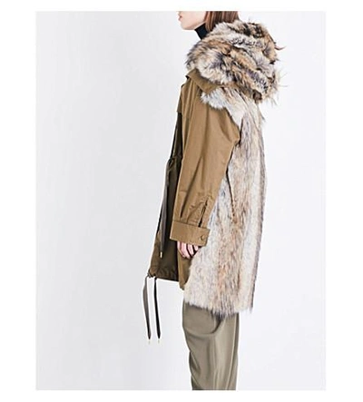 Shop Stella Mccartney Gail Cotton-twill And Faux-fur Parka Coat In Moss