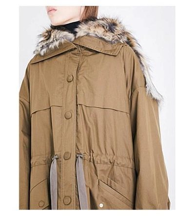 Shop Stella Mccartney Gail Cotton-twill And Faux-fur Parka Coat In Moss