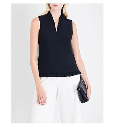 Shop Ted Baker Sleeveless Frill-detail Crepe Top In Black