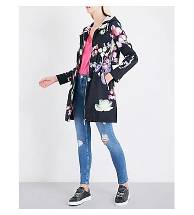 Shop Ted Baker Kensington Floral-print Shell Parka In Black