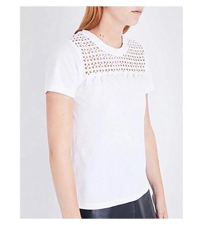 Shop Whistles Broderie Anglaise-insert Cotton-jersey T-shirt In White