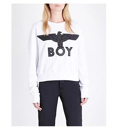 Shop Boy London Eagle-embroidered Cotton-jersey Sweatshirt In White