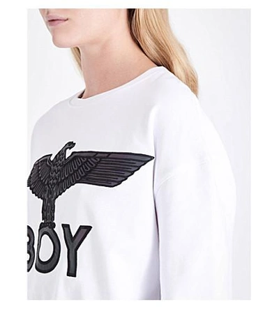 Shop Boy London Eagle-embroidered Cotton-jersey Sweatshirt In White