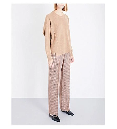 Shop Stella Mccartney Dropped-shoulder Ribbed Knitted Sweater In Camel