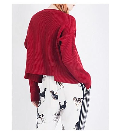 Shop Stella Mccartney Dropped-shoulder Ribbed Knitted Sweater In Red