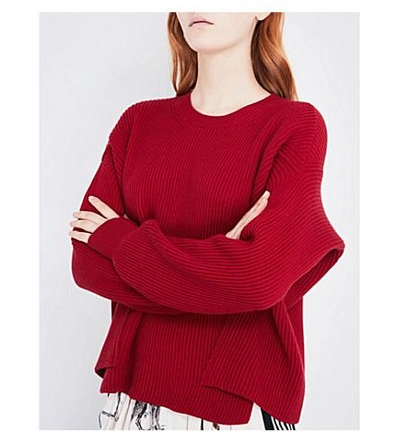 Shop Stella Mccartney Dropped-shoulder Ribbed Knitted Sweater In Red