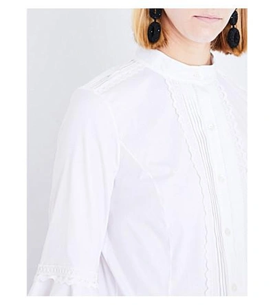 Shop Oscar De La Renta Pintuck-pleat Bell-sleeve Poplin Shirt In White